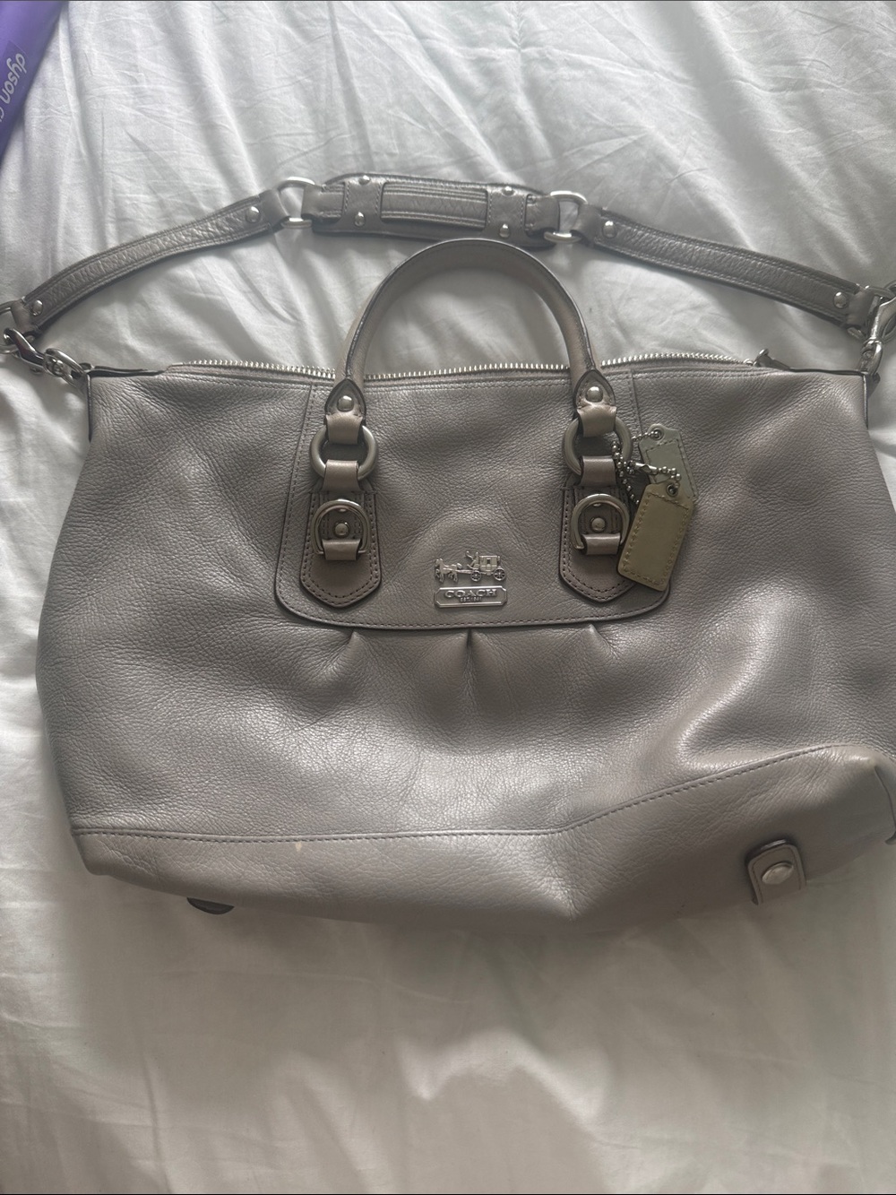 Coach Pebbled Leather Tote in Light Gray